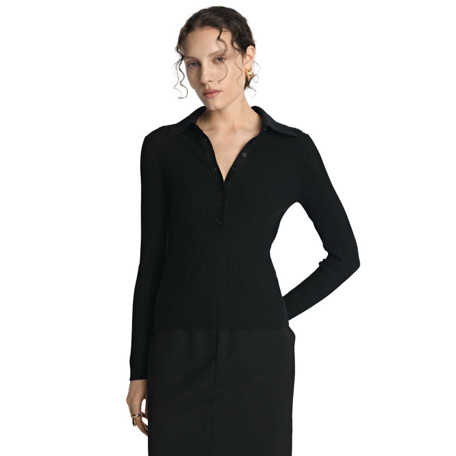 Veronika Maine Cotton Silk Ribbed Polo